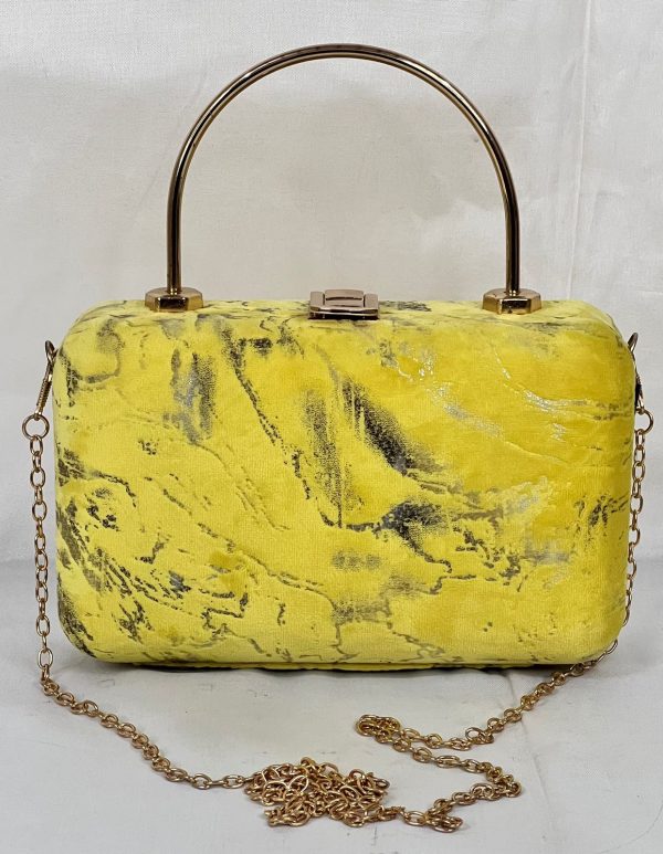 Yellow Marbled Evening Clutch with Gold Chain