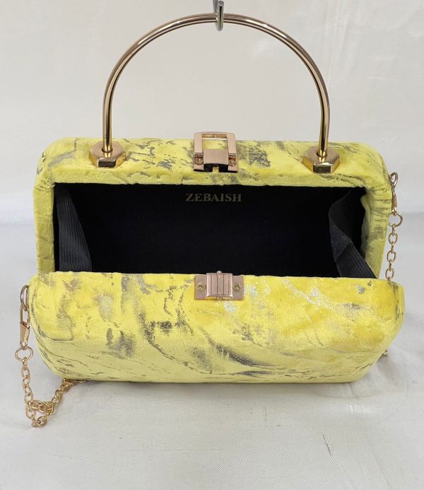 Yellow Marbled Evening Clutch with Gold Chain - Image 6