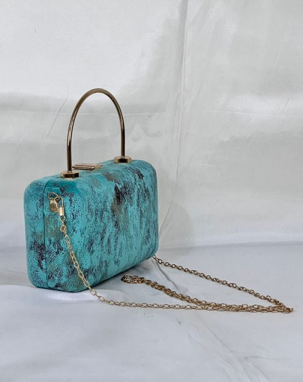 Green Marbled Evening Clutch with Gold Chain - Image 5